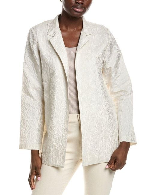 Eileen Fisher Natural Stand Collar Silk Jacket