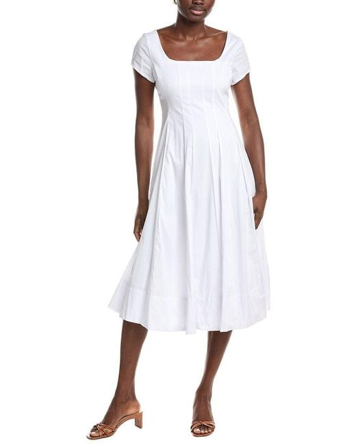 Ellen Tracy White Stretch Poplin Cap Sleeve Paneled Dress