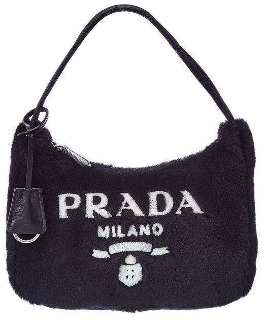 Prada Blue Re-edition 2000 Mini Shearling Shoulder Bag