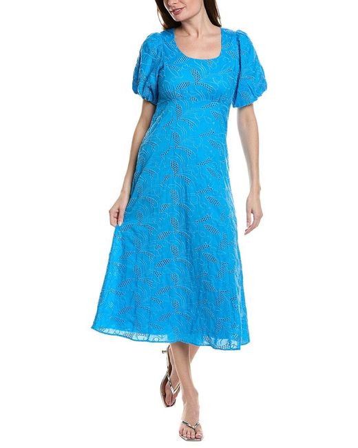 Cece Blue Bubble Eyelet Midi Dress