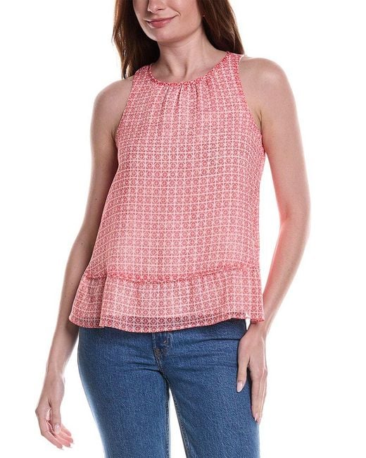 Vince Camuto Red Halter Neck Shell Peplum Tank Top