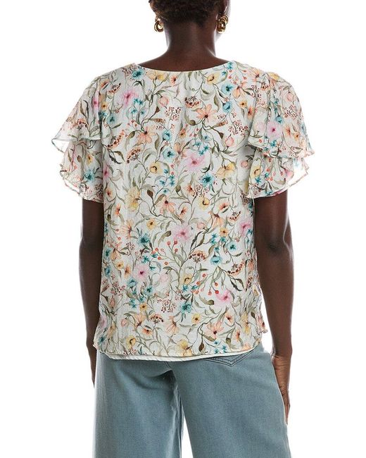 Vince Camuto White V-Neck Tulip Sleeve Blouse