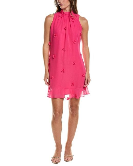 Cece Pink Flower Tie Neck Mini Dress