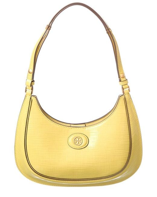 Tory Burch Metallic Robinson Crosshatched Convertible Leather Crescent Bag