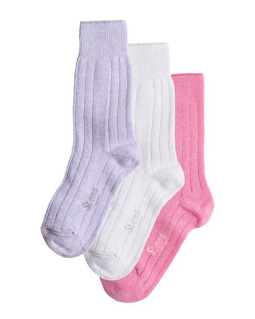 Stems Pink Box Of 3 Lux Cashmere & Wool-blend Sock