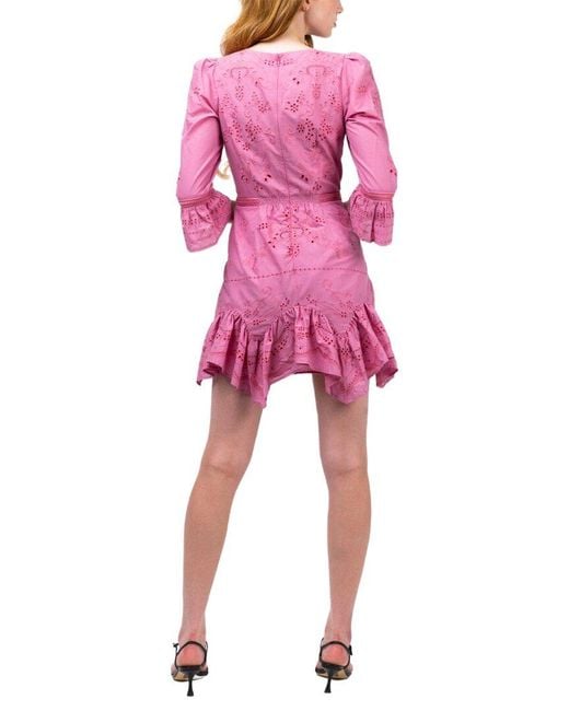 Marchesa Pink Notte Embroidered Cotton Voile Mini Dress