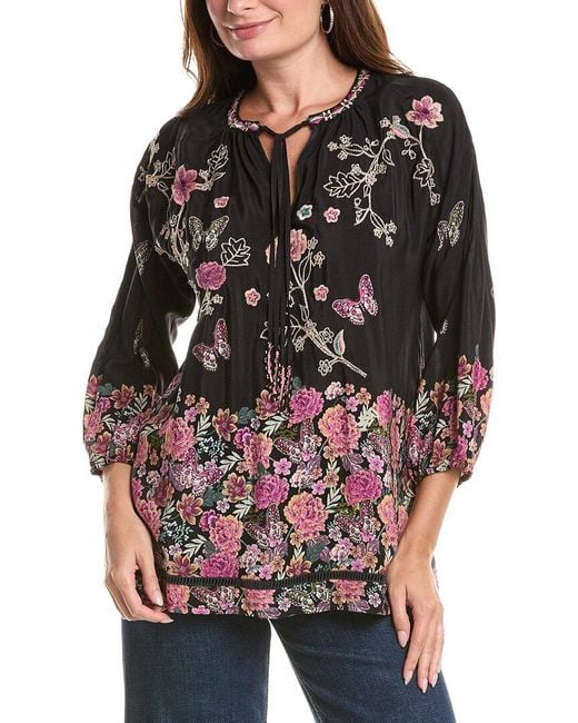 Johnny Was Black Margot Silk Blouse