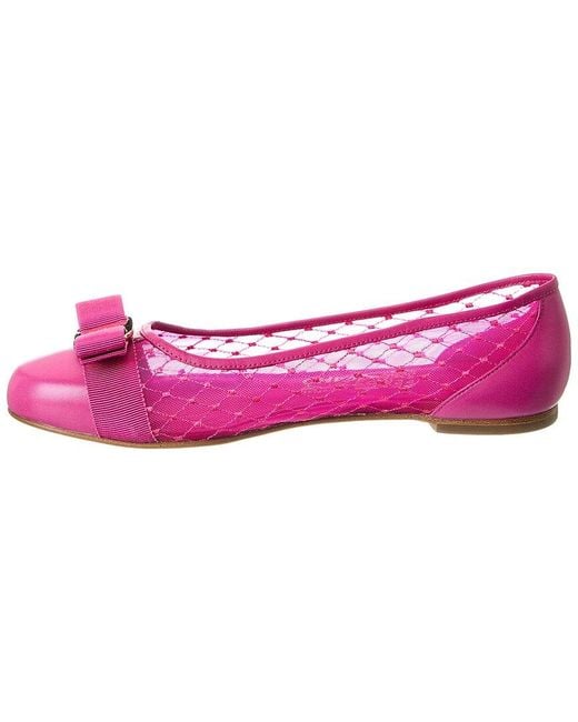 Ferragamo Pink Varina Mesh & Leather Flat