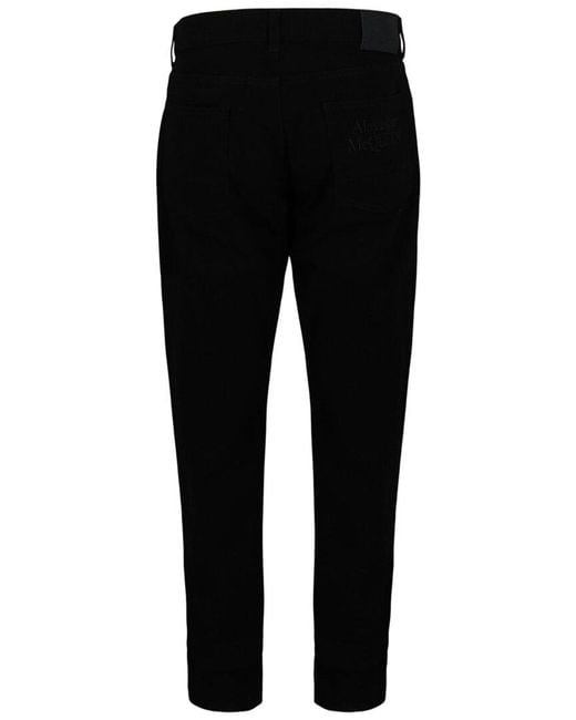 McQueen Black Logo Embroidered Jeans for men