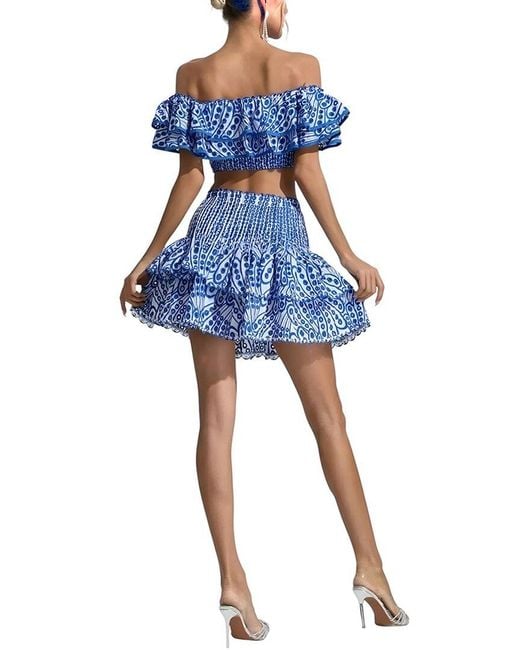 Linda Charm Blue 2Pc Top & Mini Skirt Set