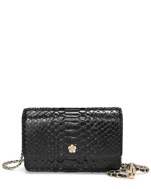 Tiffany & Fred Paris Black Python-Embossed Leather Crossbody