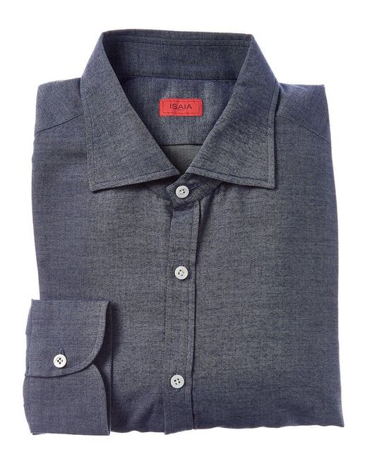 Isaia Blue Mix Silk-Blend Sport Shirt for men