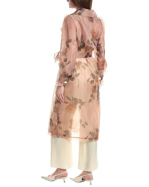 NVLT Pink Floral Organza Wrap Trench Coat