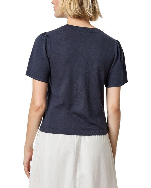 Lilla P Blue V-Neck Linen-Blend Sweater
