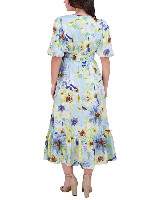 Kensie Blue Printed Chiffon Midi Dress
