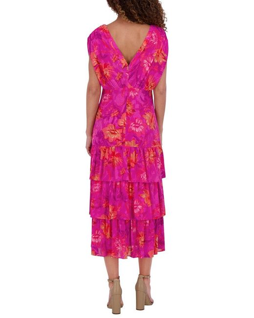 Kensie Pink Printed Burnout Woven Midi Dress
