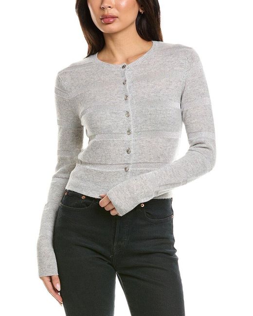 Brodie Cashmere Gray Simone Stripe Cashmere-Blend Cashmere Cardigan