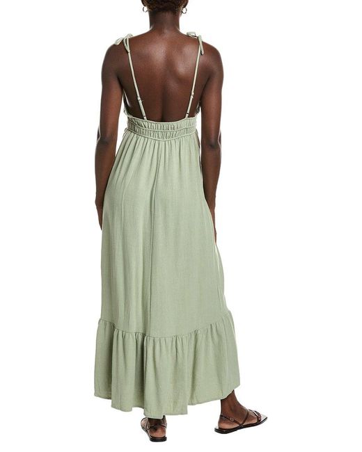Marion Green Beaded Linen-Blend Strap Ruffled Dress