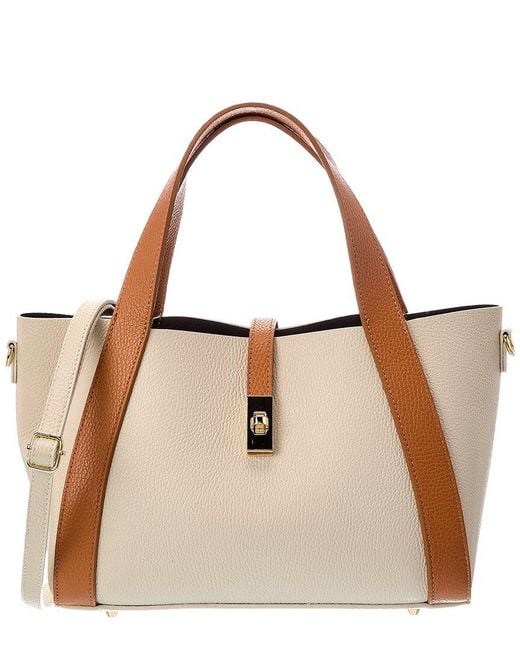 Italian Leather Natural Cleo Leather Top Handle Bag