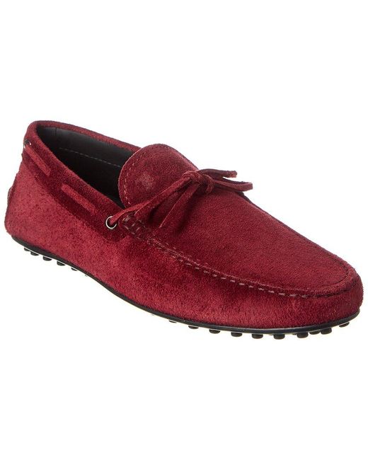 Tod's Red City Gommino Suede Loafers for men
