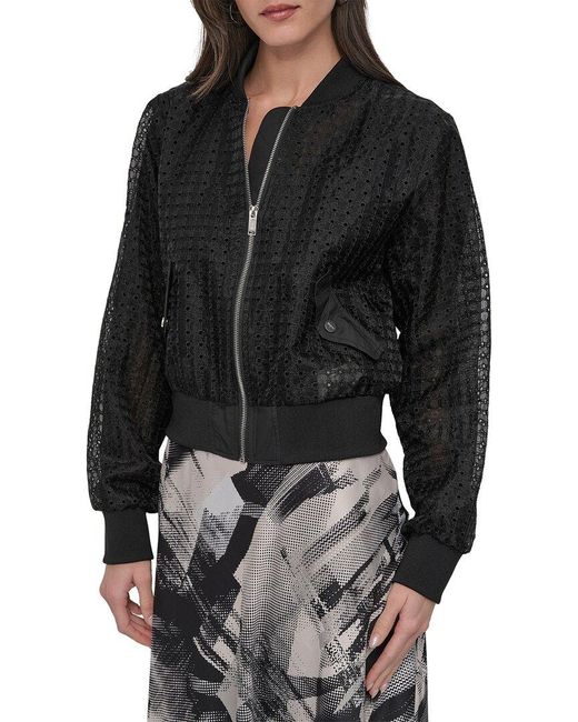 DKNY Black Circle Eyelet Organza Jacket