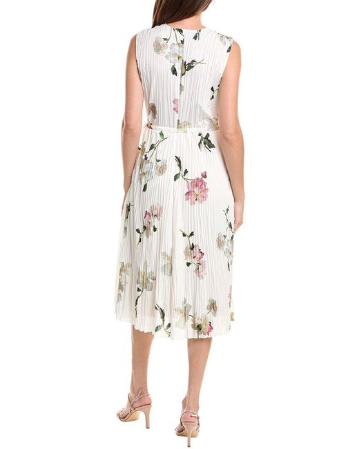 Vince White Wilted Peony Pleated V-Neck Midi Dress