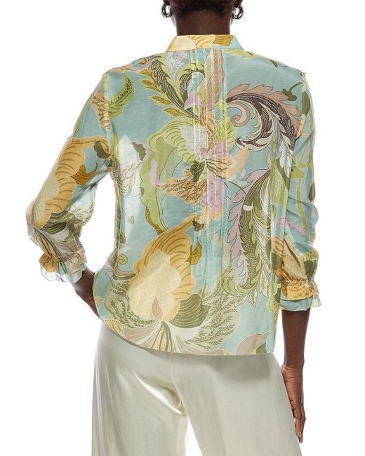 Marc Cain Green Printed Silk-Blend Blouse