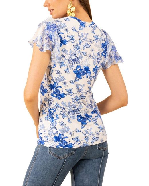 Hale Bob Blue Novalee Short Sleeve Top