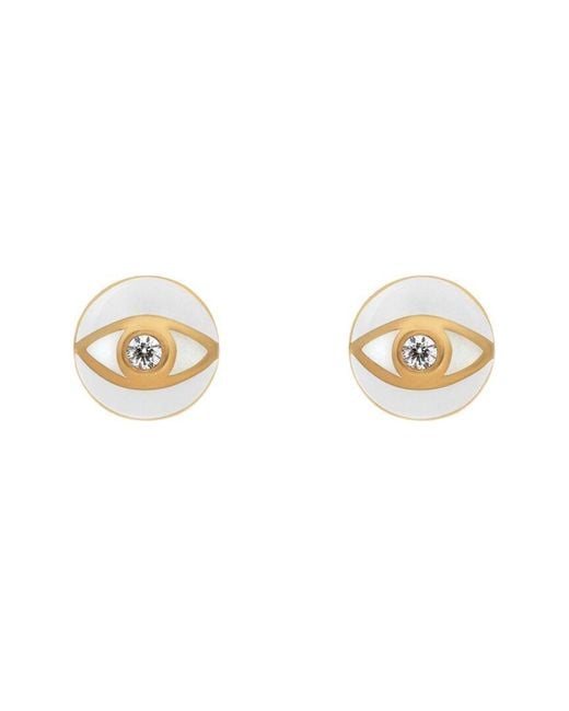 Karma and Luck White Plated Cz Stud Earrings