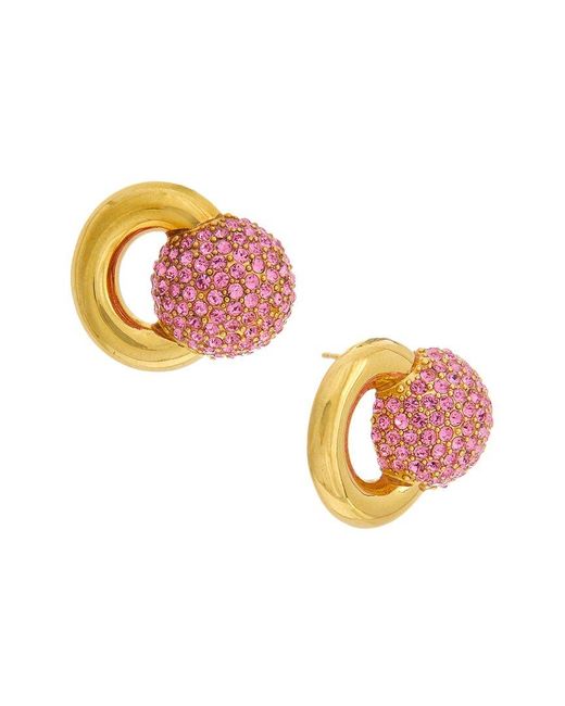 Oscar de la Renta Pink Round Rhinestone Stud Earrings