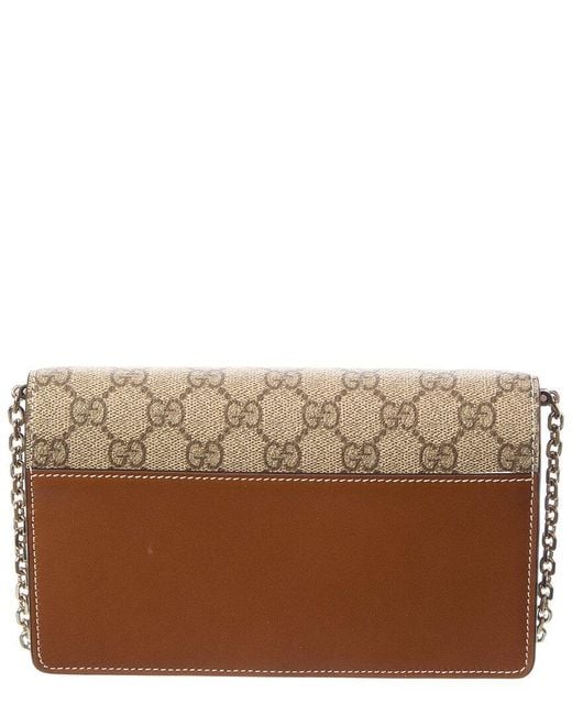 Gucci Brown Gg Emblem Gg Supreme Canvas & Leather Wallet On Chain