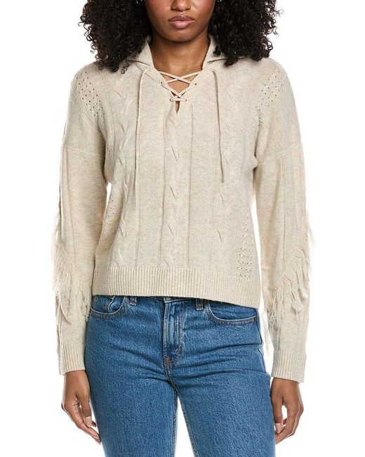 Brodie Cashmere White Cable Fringe Polo Wool & Cashmere-Blend Sweater
