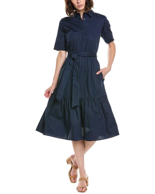 Stella Parker Blue Nicolette Drop Waist Midi Shirtdress