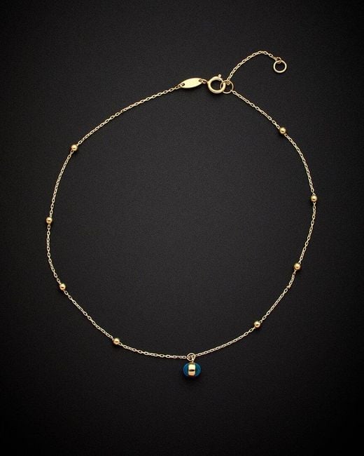 Italian Gold Black 14k Evil Eye Charm Anklet