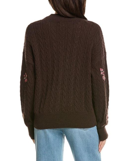 Brodie Cashmere Black Flower Cable Cashmere Cardigan
