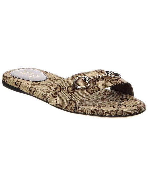 Gucci Brown Horsebit Gg Canvas Sandal