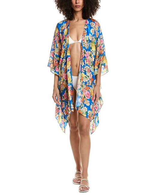 Johnny Was Blue Short Ruffle Silk-Blend Kimono