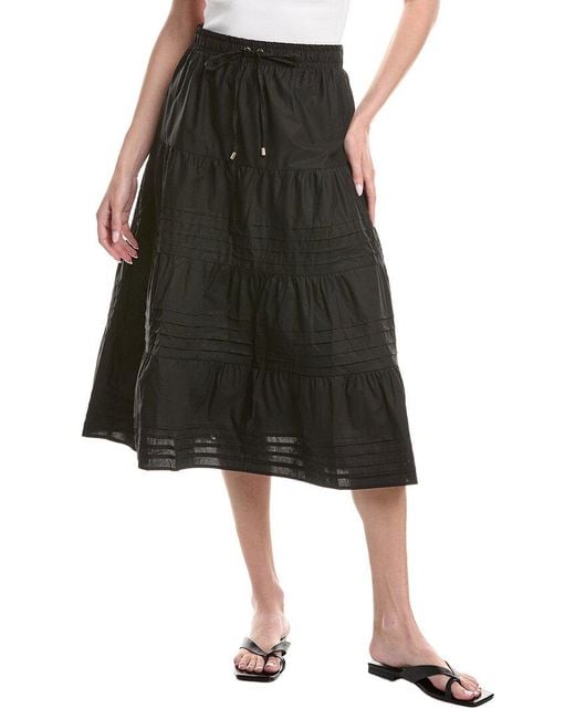 Ellen Tracy Black Tiered Poplin Pleated Skirt