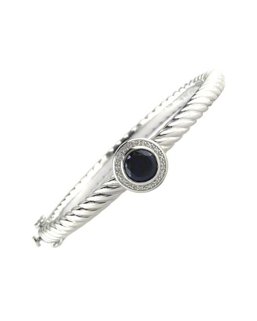 Gemstones Metallic Round & Stainless Steel 2.36 Ct. Tw. Diamond & Lab-Grown Sapphire Bangle Bracelet
