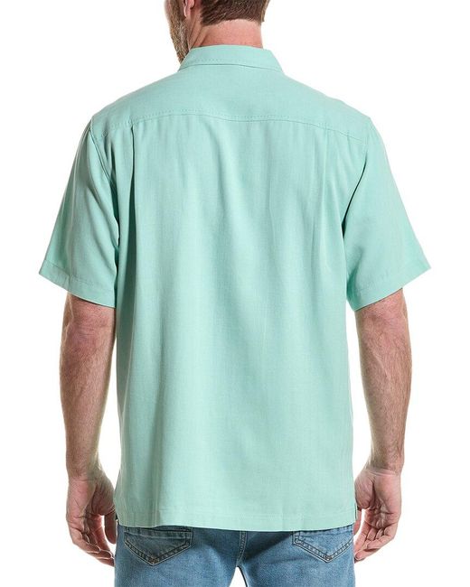 Tommy Bahama Green Hawaiian Herringbone Silk Shirt for men