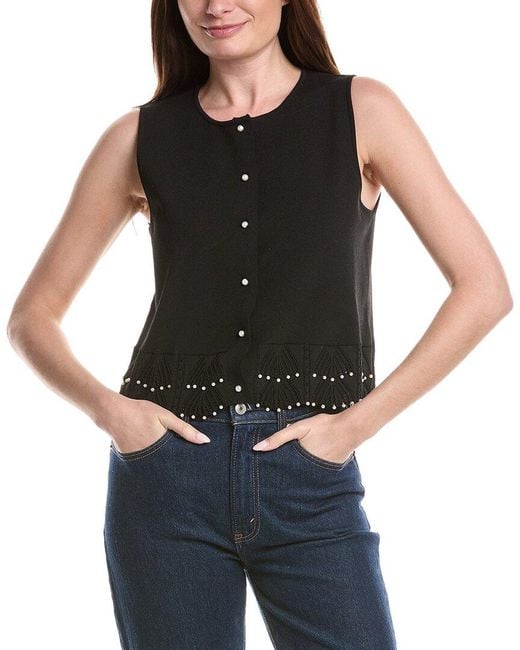 Ellen Tracy Black Pearl Button-Front Vest