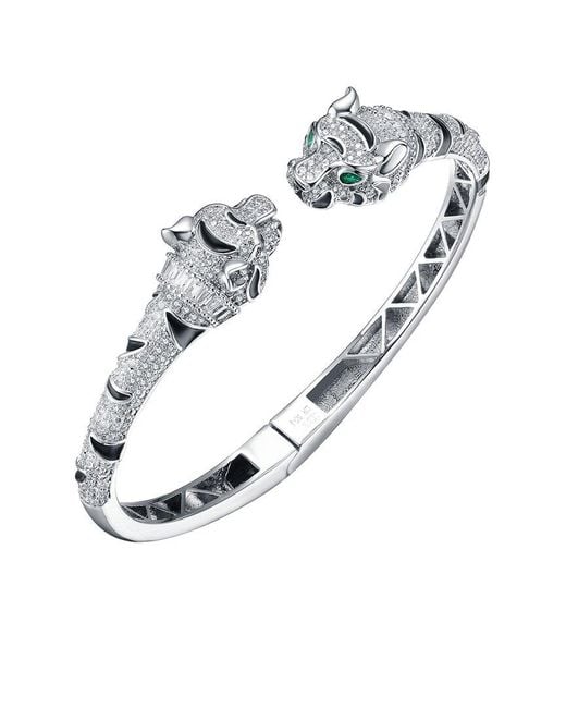 Rachel Glauber White Rhodium Plated Cz Panther Bangle Bracelet