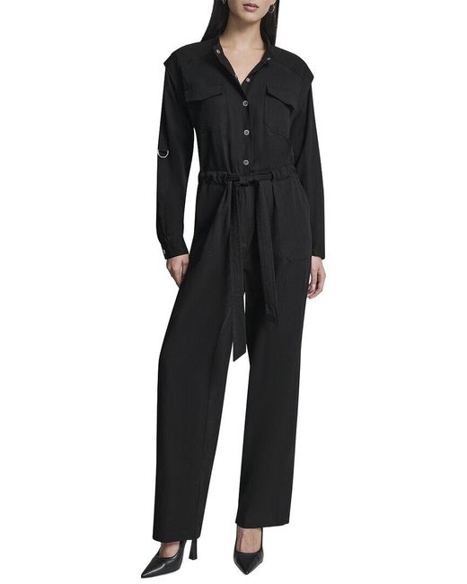 DKNY Black Roll Tab Jumpsuit