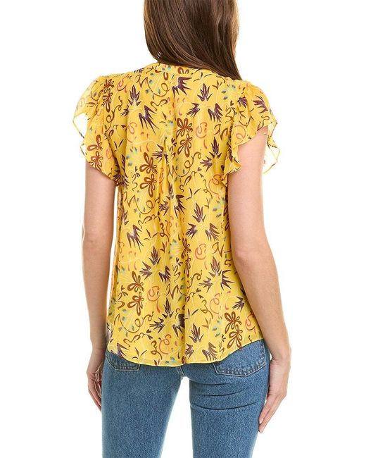 A.L.C. Yellow Birds Of Paradise Silk Top