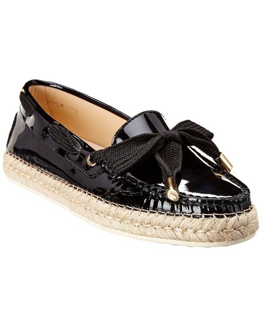 Tod's Black Tipped Bow Patent Espadrille