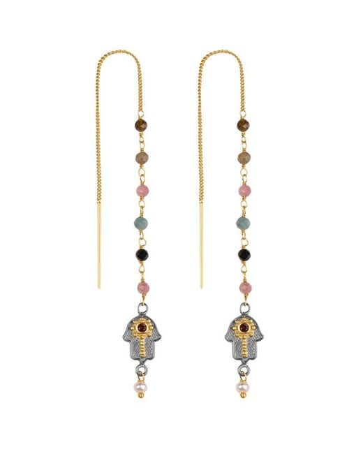 Karma and Luck White Plated Watermelon Tourmaline Beaded Earrings
