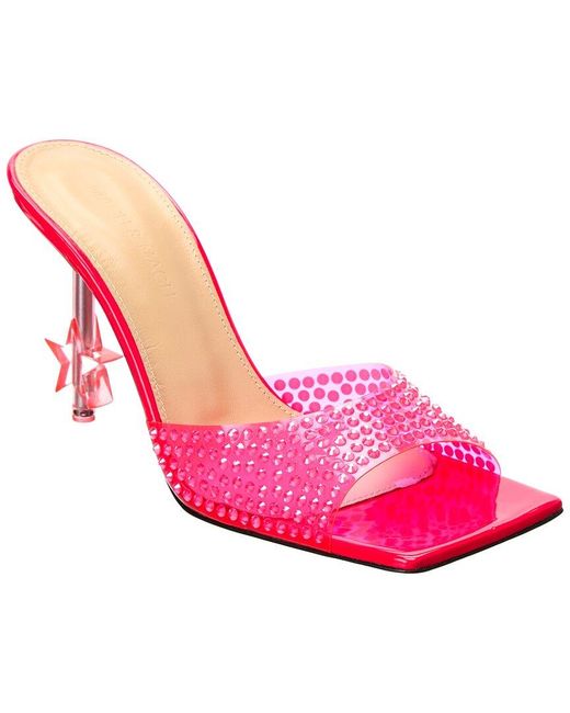 Mach & Mach Pink Crystal-Embellished Star Vinyl & Leather Mule