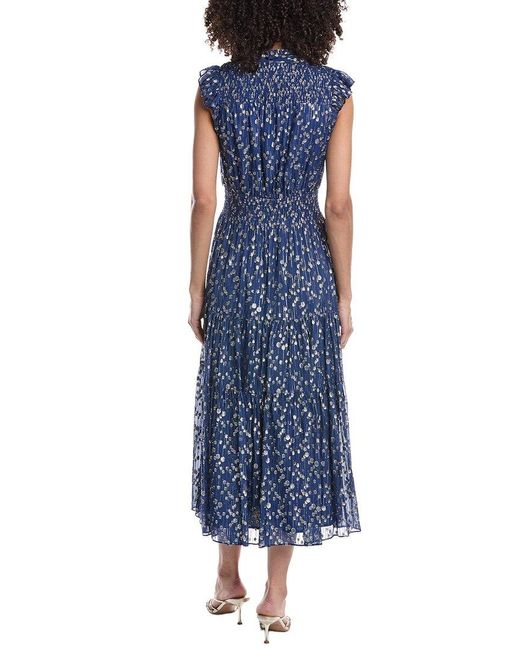Sail To Sable Blue Smocked Waist Midi Dress