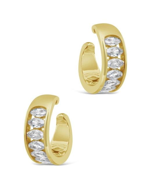Sterling Forever Metallic 14k Plated Cz Mira Cuff Earrings