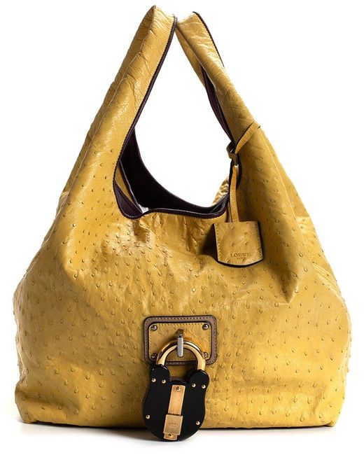 Loewe Yellow Ostrich Skin Large Calle Padlock Hobo Bag (Authentic Pre-Owned)